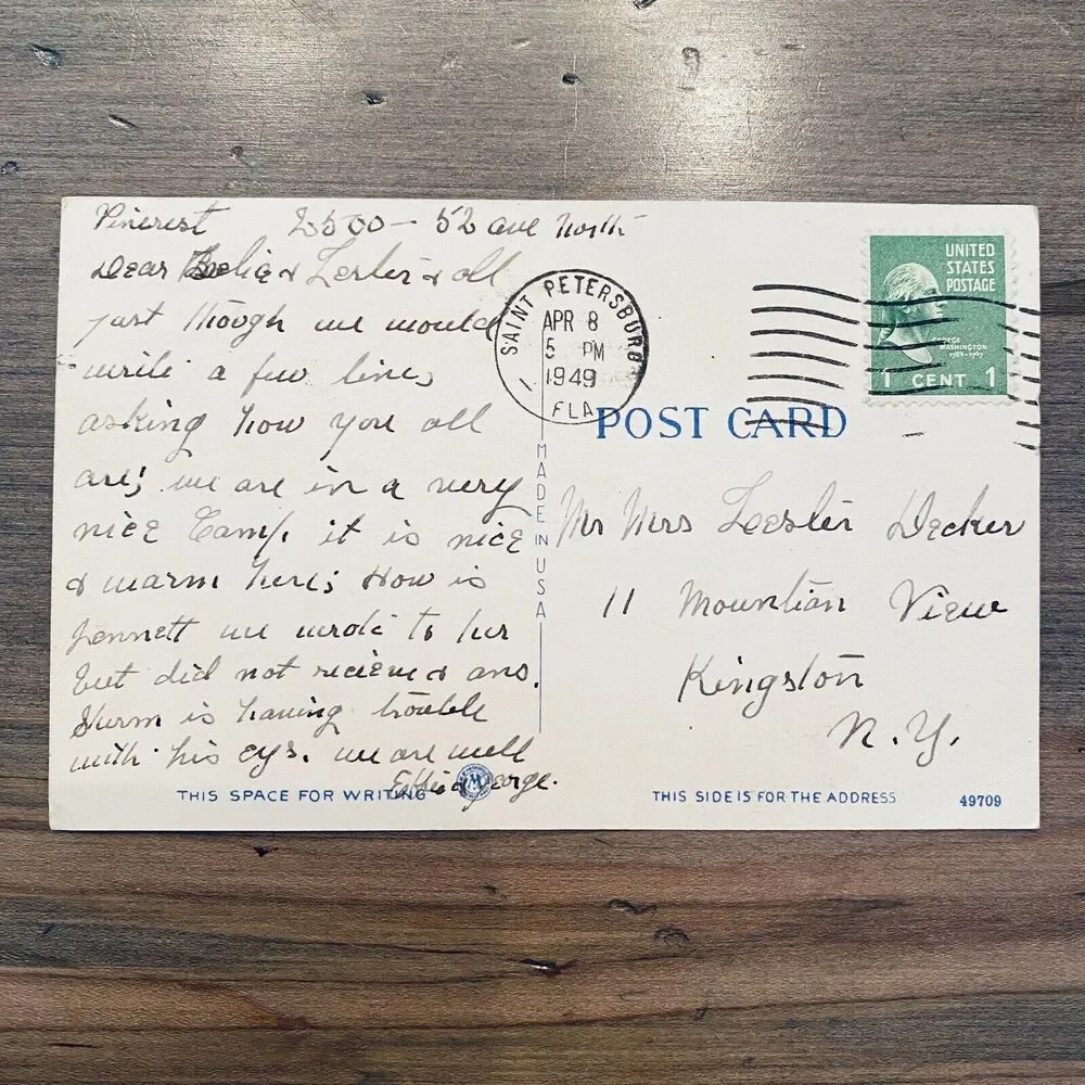 1940s Vintage Postcard Open Air Post Office Cars Street St Petersburg Florida FL